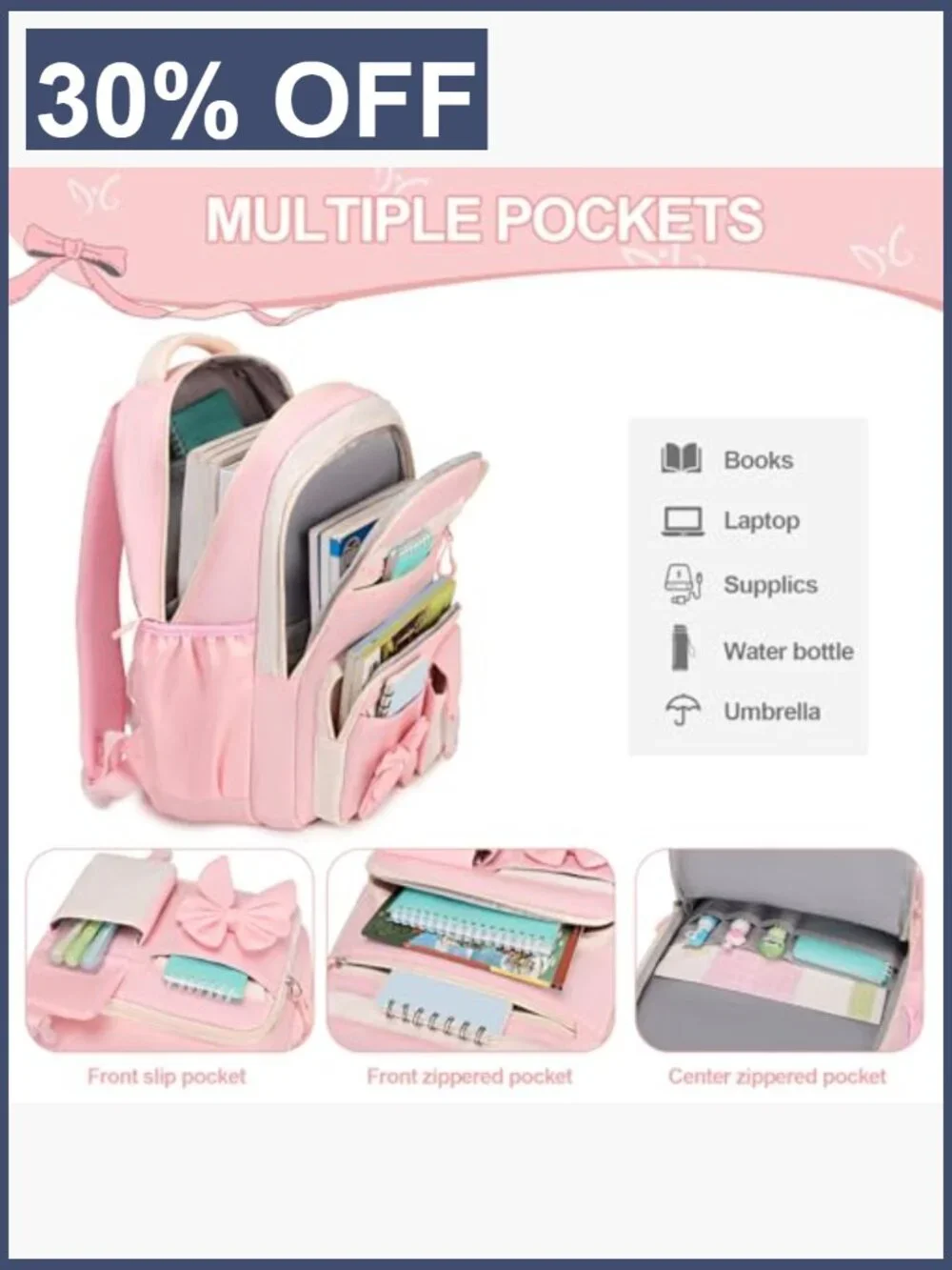 3-Piece Backpack Set for School with Lunch Bag and Pencil Case